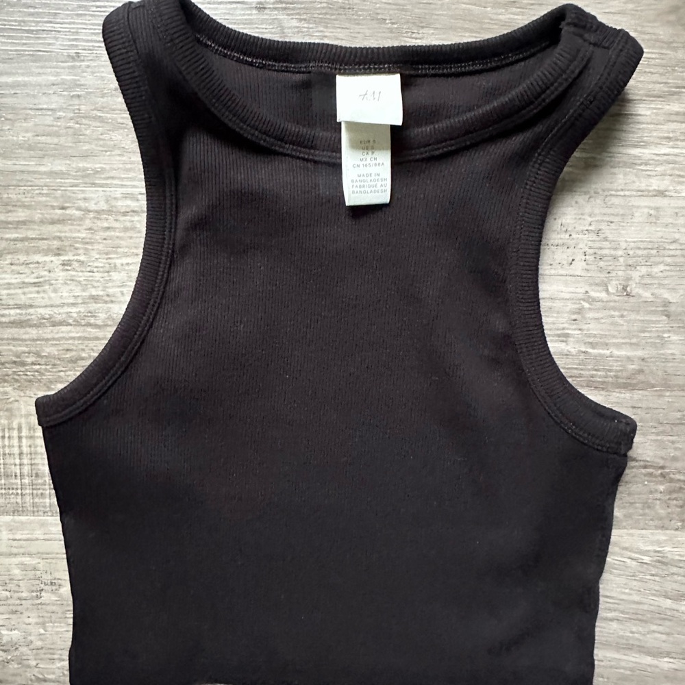 H&M Black Fitted Crop Tank Top